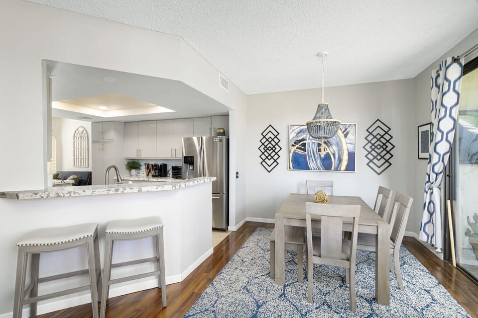 View from Dining room into kitchen 