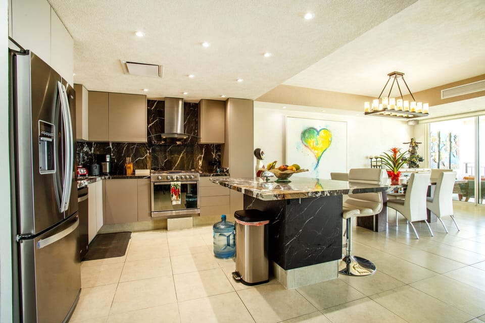 You can prepare full meals in the spacious kitchen