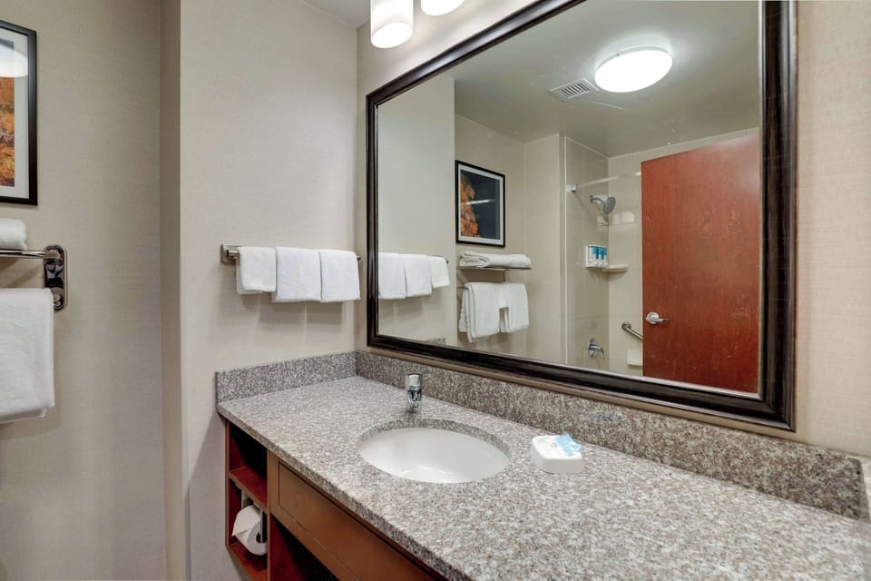 Combined shower/tub, free toiletries, hair dryer (on request), towels