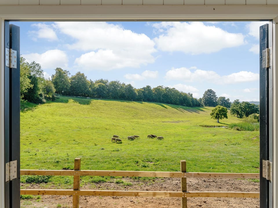 Amazing rural views from the living area | The Hut at Hole Farm, Alderbury