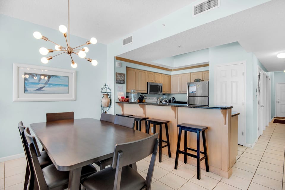 Dining table plus eat-in bar seating