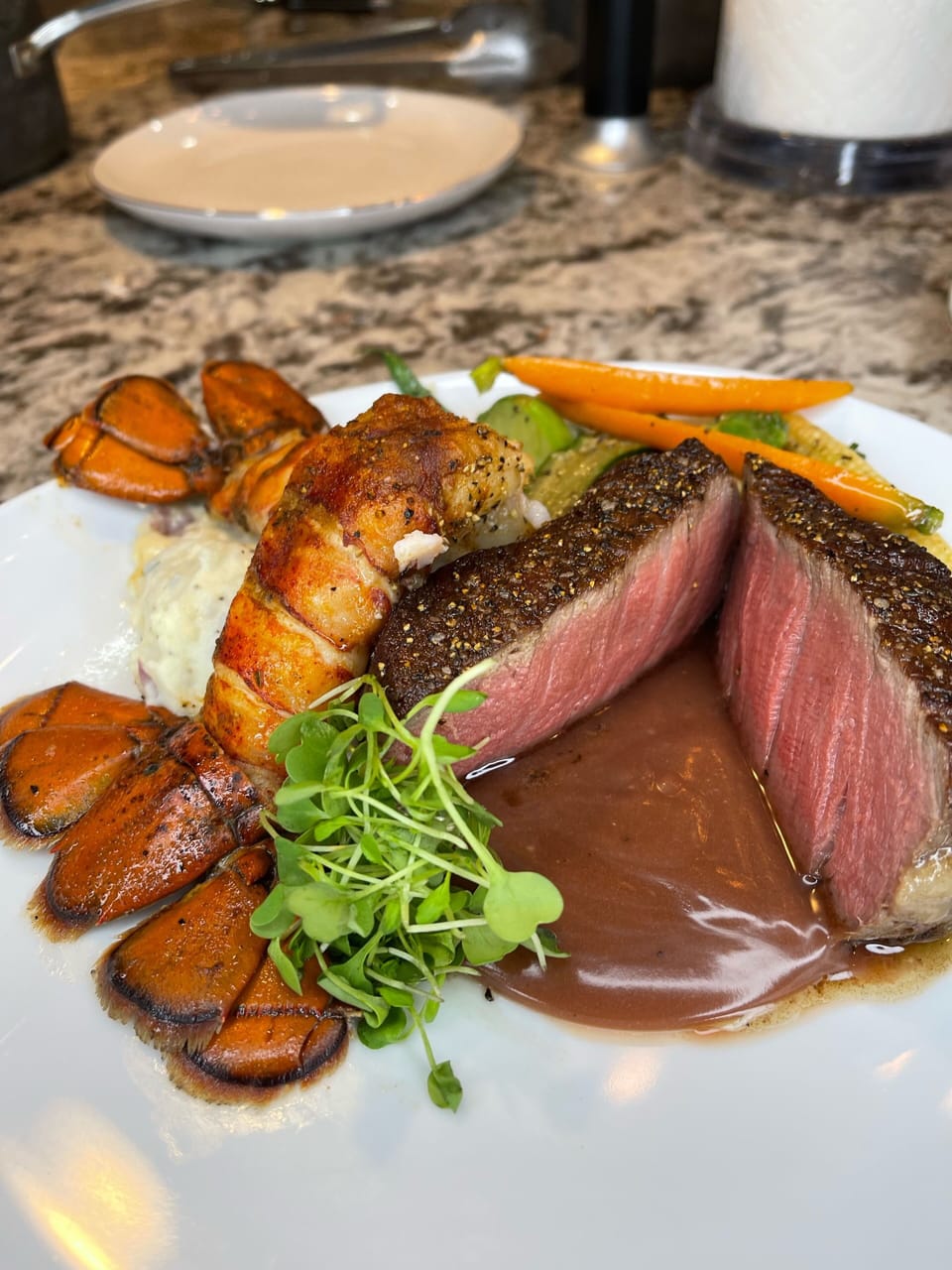 Chef add on - beautifully presented surf and turf perfection on the Lady Pearl