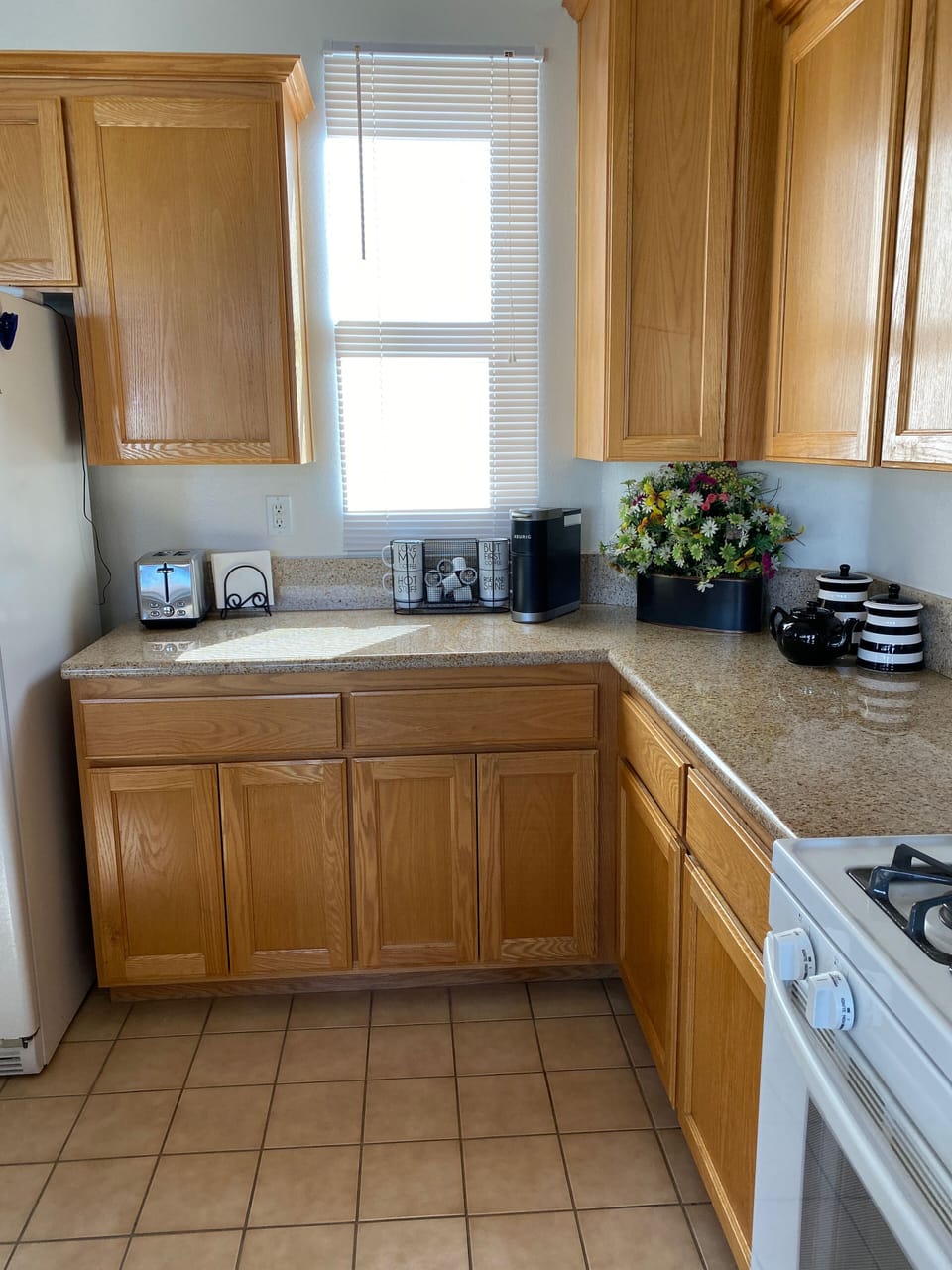Kitchen featuring a Keurig Machine and Toaster!