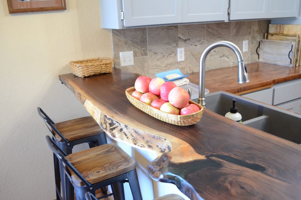 live edge walnut kitchen bar