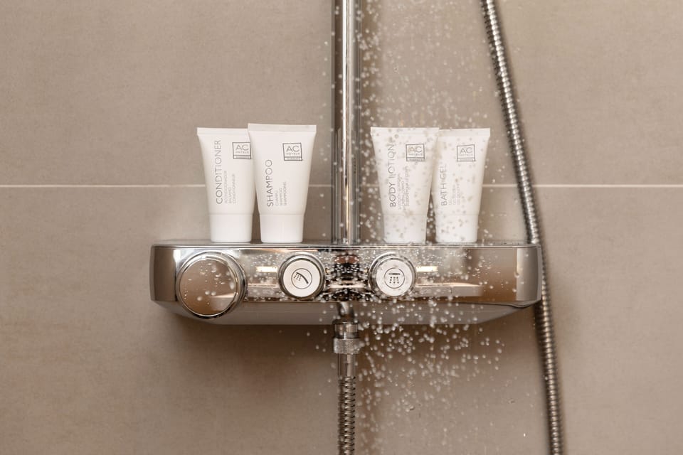 Junior Suite, 1 King Bed | Bathroom | Shower, free toiletries, hair dryer, towels