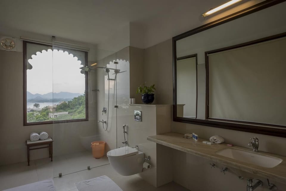 Shower, free toiletries, bidet, towels