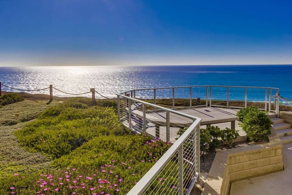 Sunny view deck next to pool area