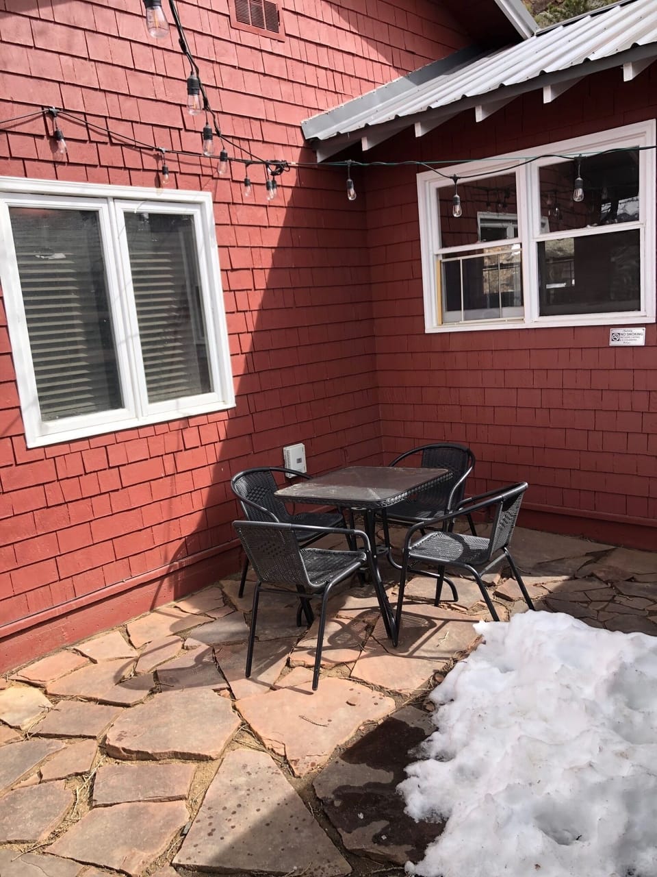 Sit outside on the patio; you can light it at night too!