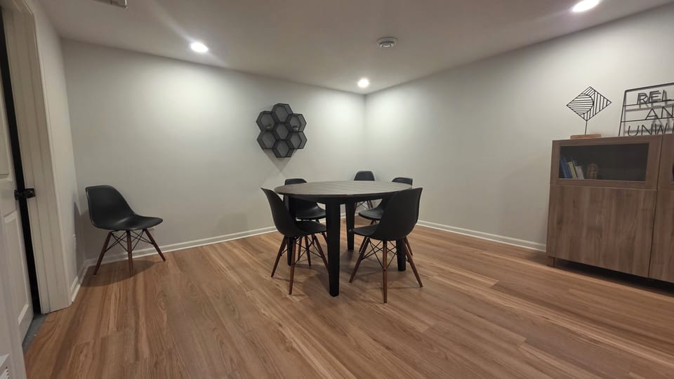 Plenty of room to spread out in the basement and play games