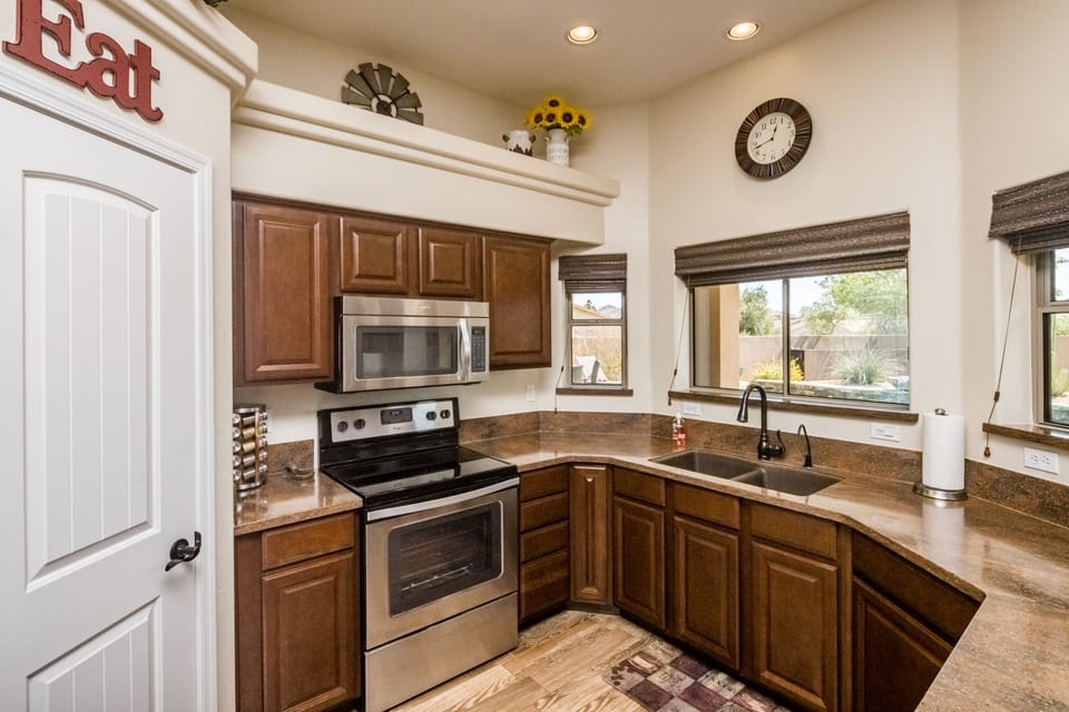 Kitchen, Pantry with stove, oven and microwave