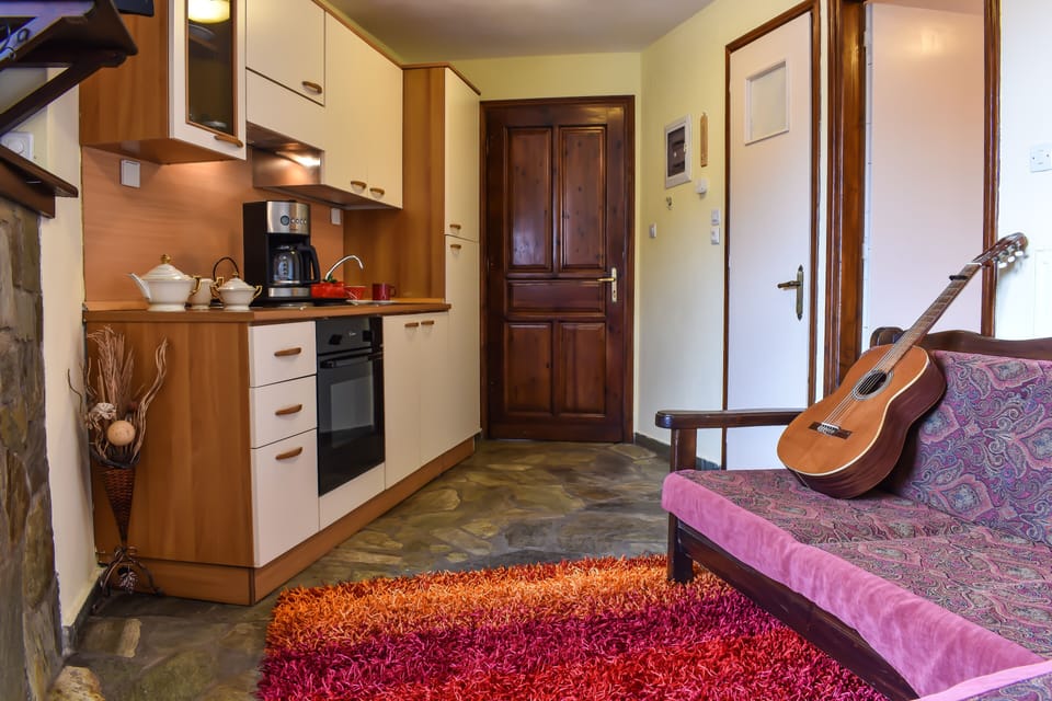 Fridge, oven, stovetop, coffee/tea maker