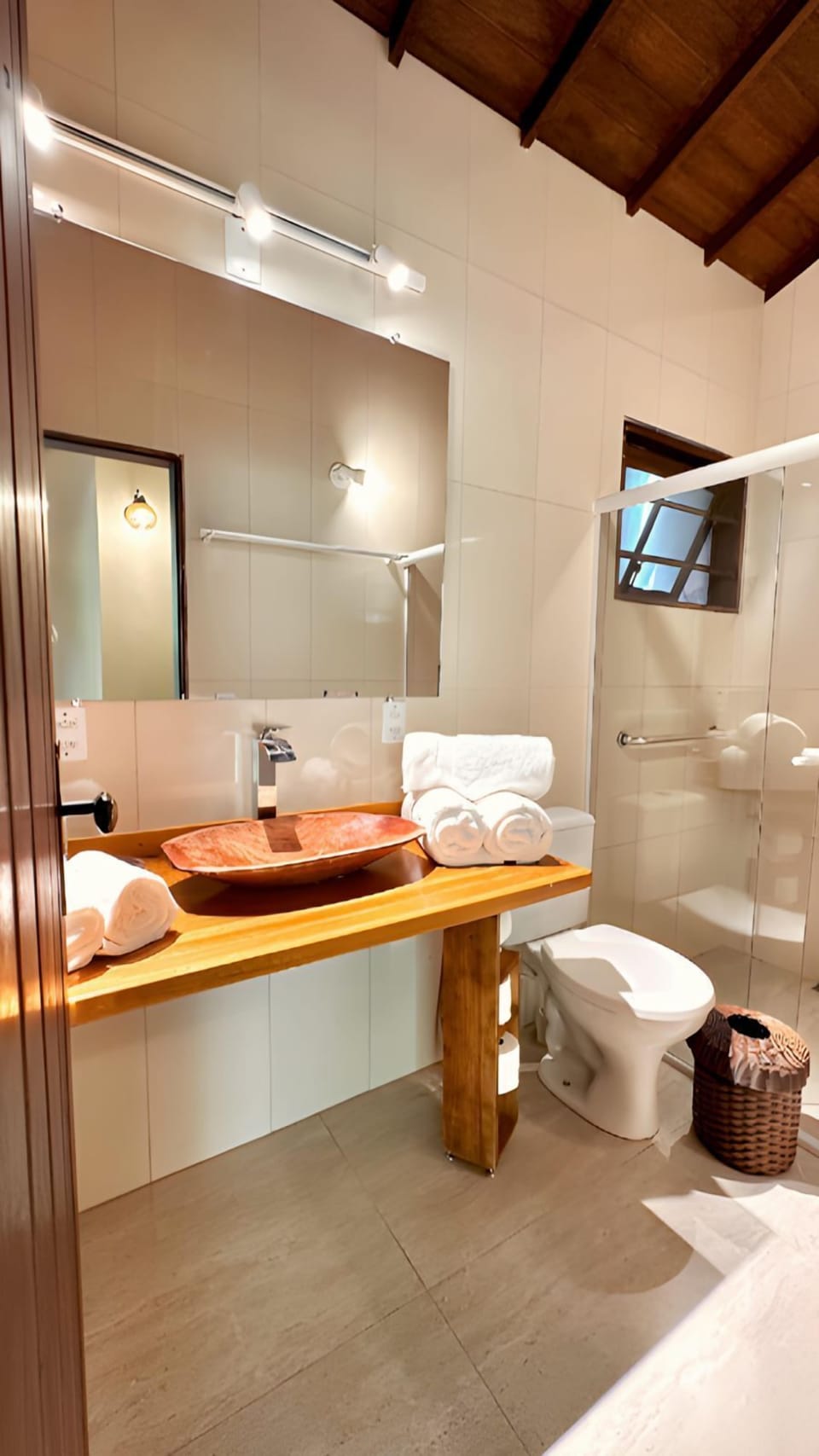Shower, designer toiletries, hair dryer, towels