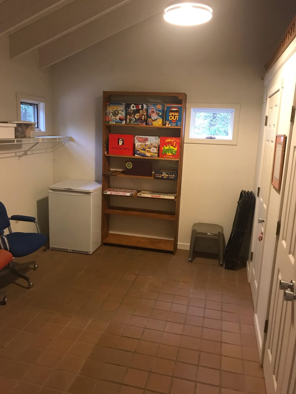 Mud room with lots of family board games