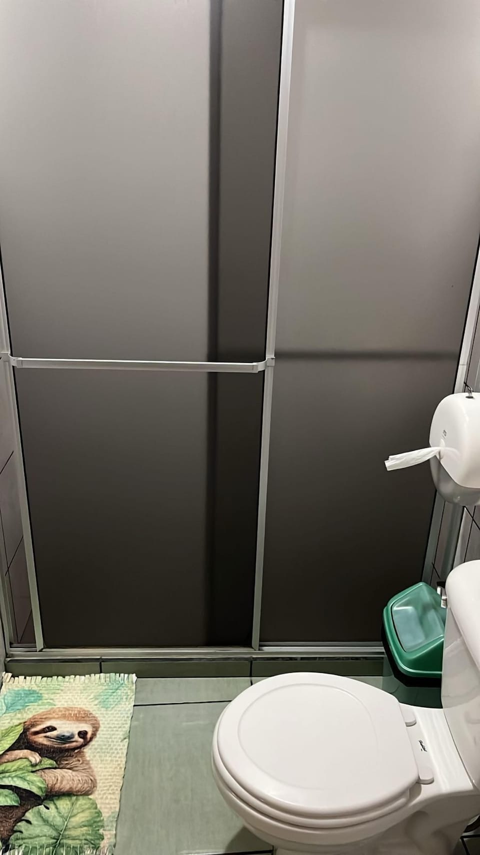Shower, rainfall showerhead, hair dryer, towels