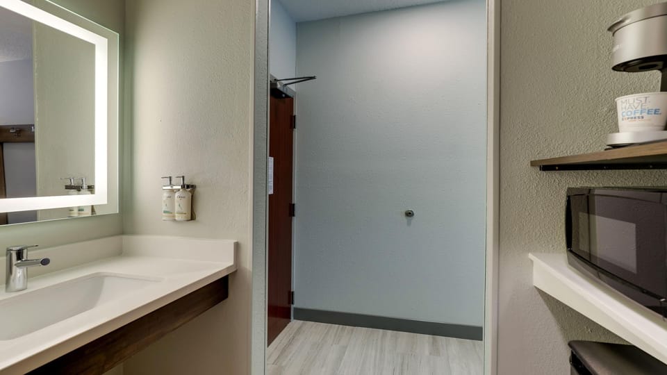 Standard Room, 1 King Bed, Mobility Accessible (Accessible Tub) | Bathroom | Combined shower/tub, free toiletries, hair dryer, towels