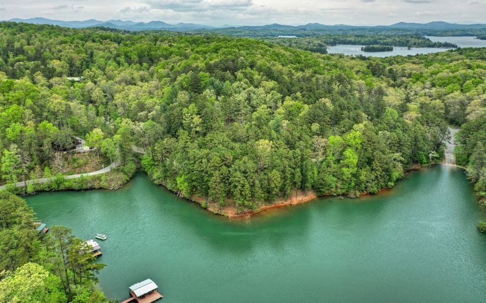 Aerial View of Lake Blue Ridge and Blue Ridge Mountains from Cabin Porches