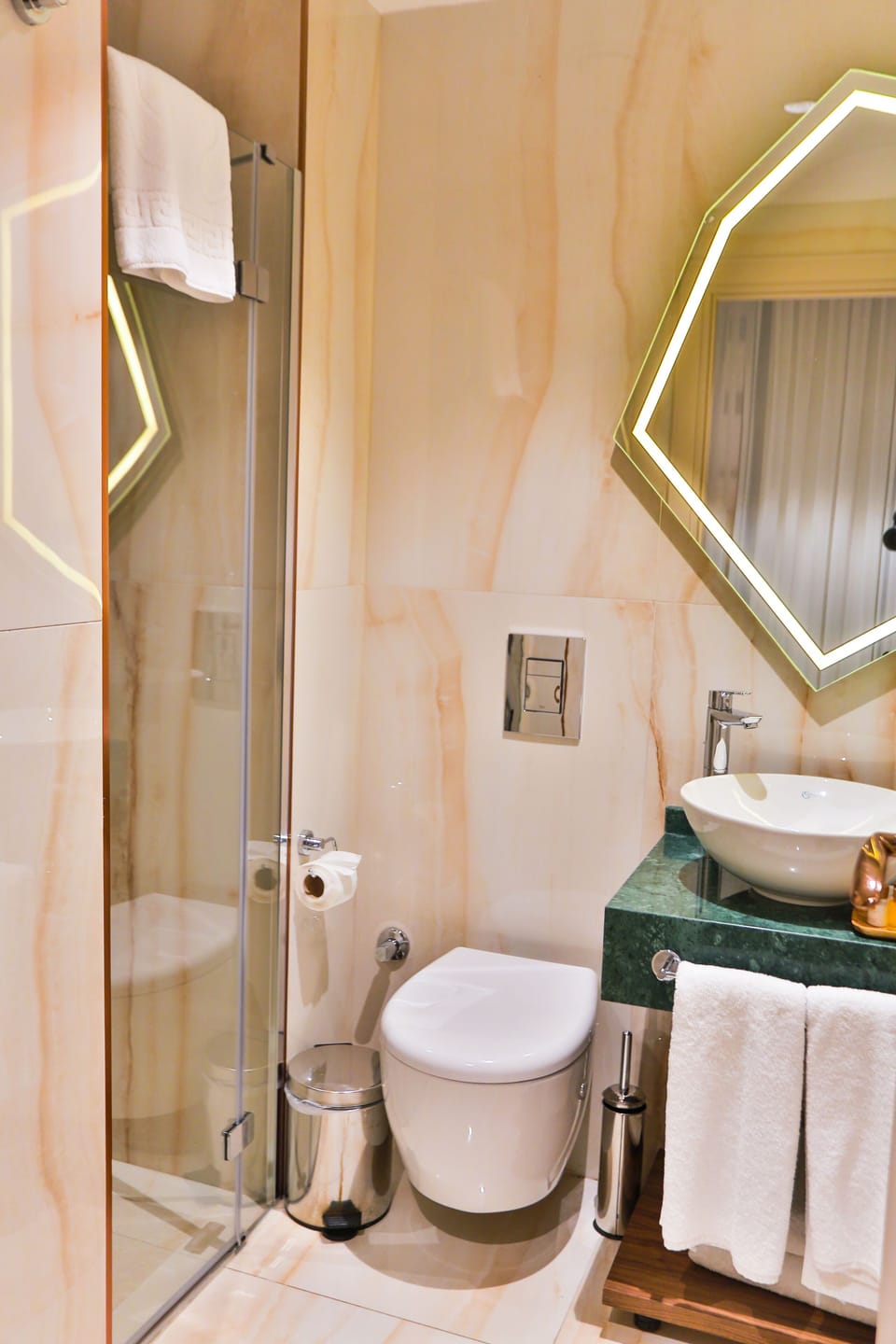 Shower, slippers, towels
