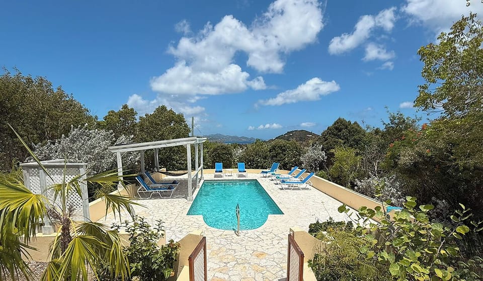 On the pool side of the villa, the view stretches to St Thomas and beyond