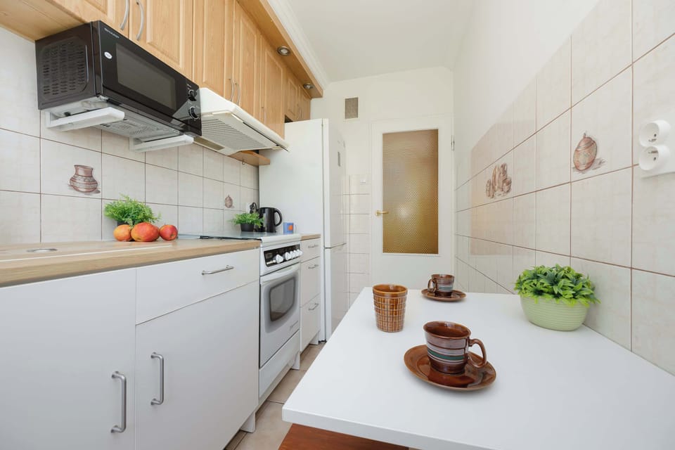 A well-equipped kitchen with modern appliances and plenty of counter space.