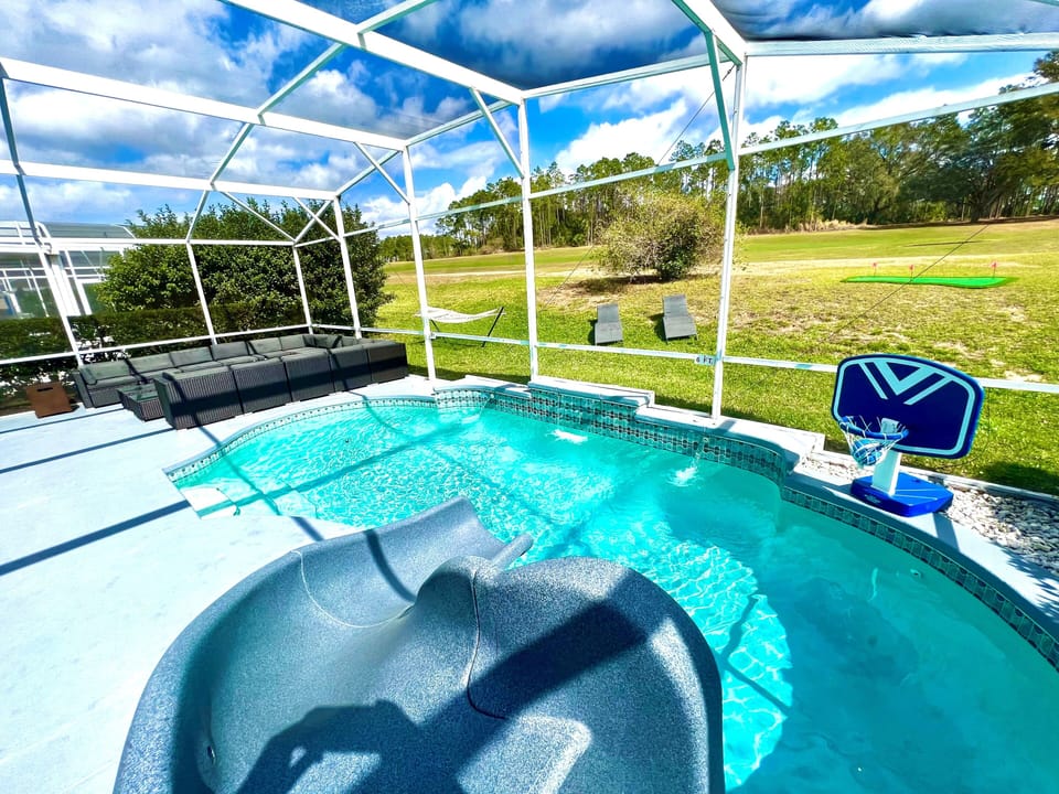 Private Outdoor Pool with your entertaining waterfalls and eclectic lighting.