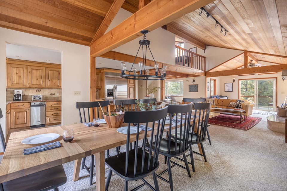 Living area is filled with stunning wooden finishes.
