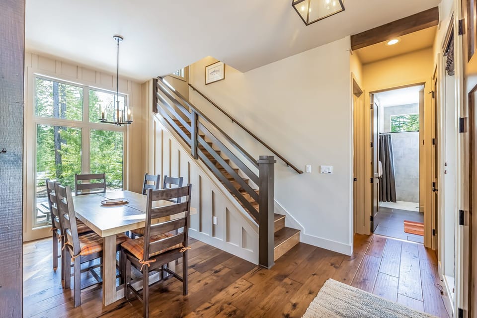 Have a nice meal in this 6 seater wooden dining area with a fantastic full view of the outside