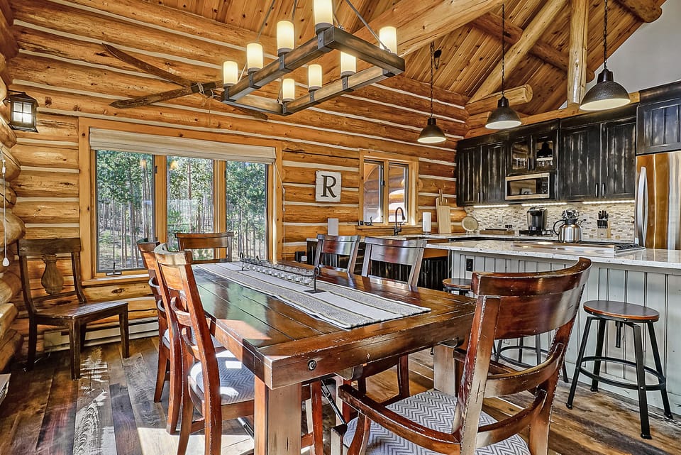 Kitchen with Large Dining table and bar seating