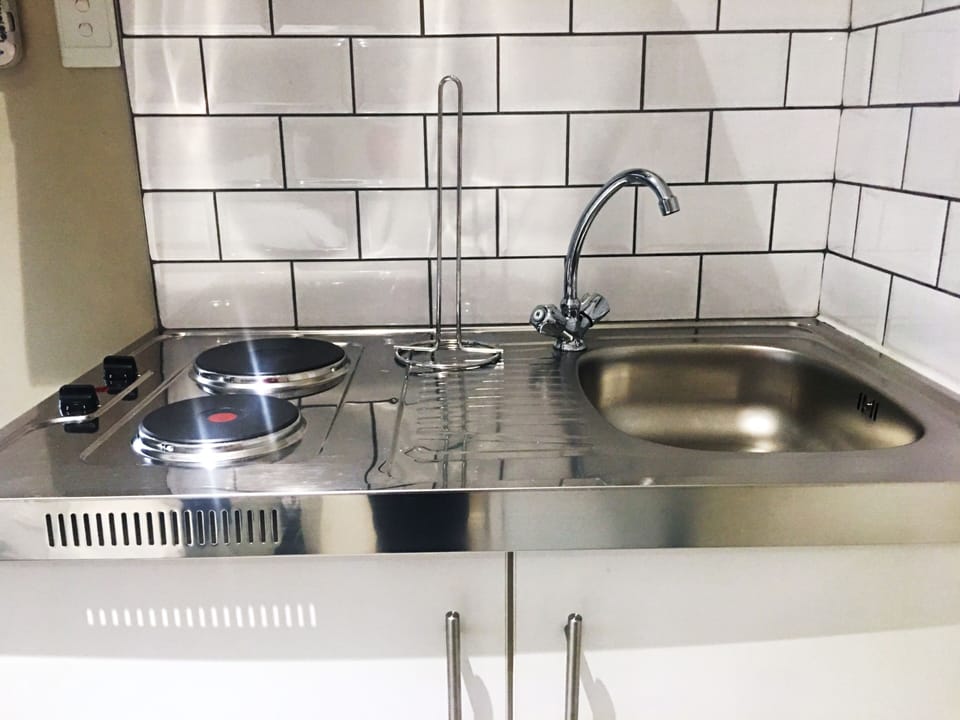 Mini-fridge, microwave, coffee/tea maker, electric kettle