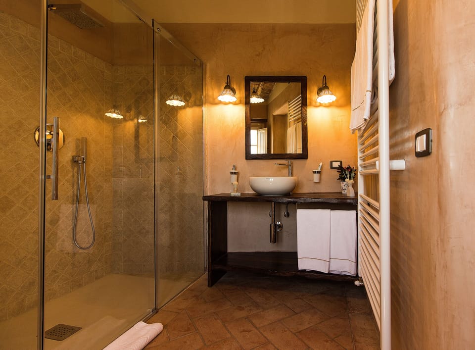 Deluxe Room (Sangiovese) | Bathroom | Shower, free toiletries, hair dryer, slippers