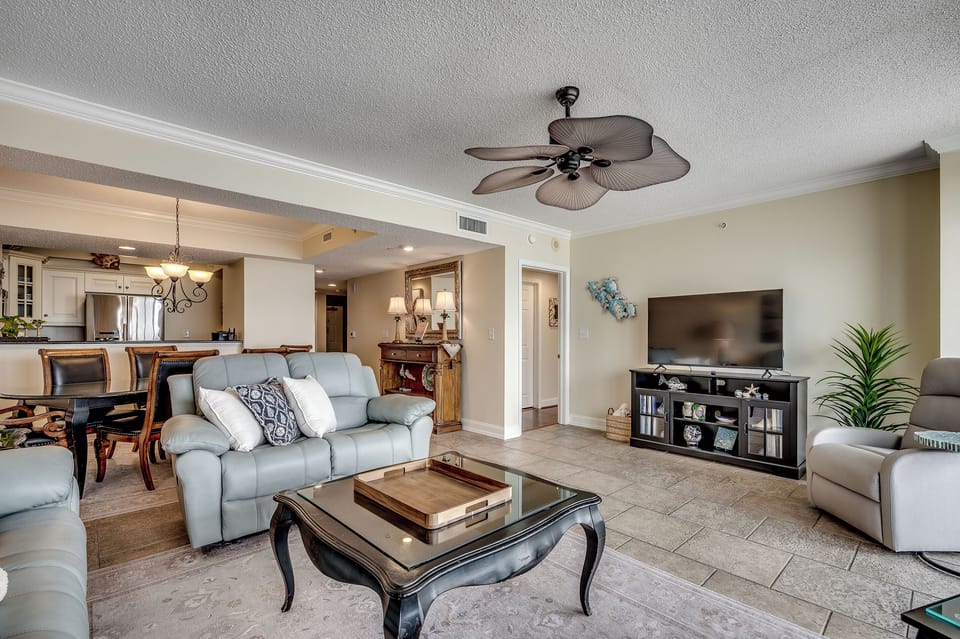 Enjoy a movie on the flat-screen TV