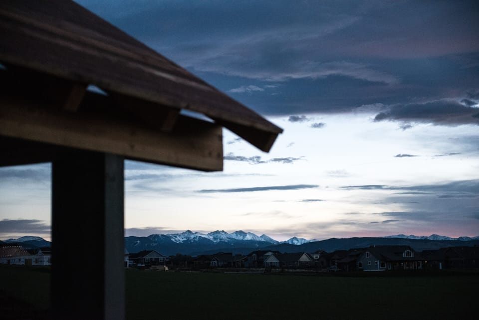 The Spanish Peaks, part of the Gallatin Mountain Range, seen from the back deck.