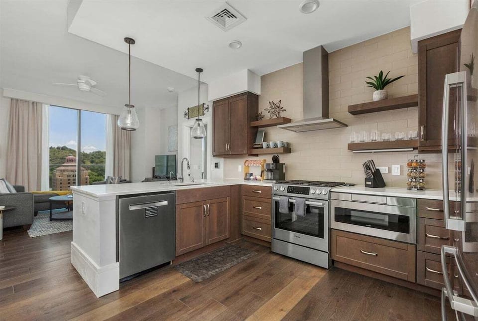 Open concept from kitchen to living room