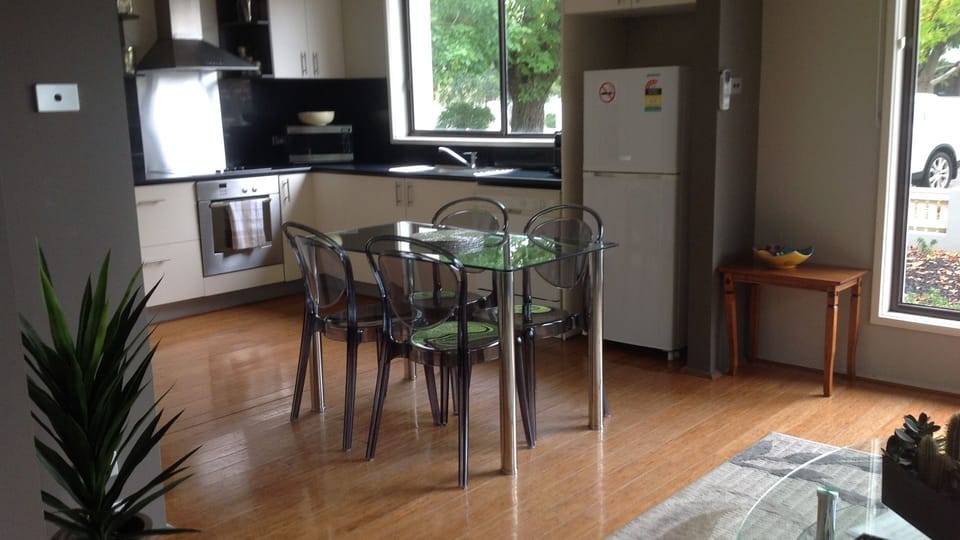 Roomy kitchen and dining area.
