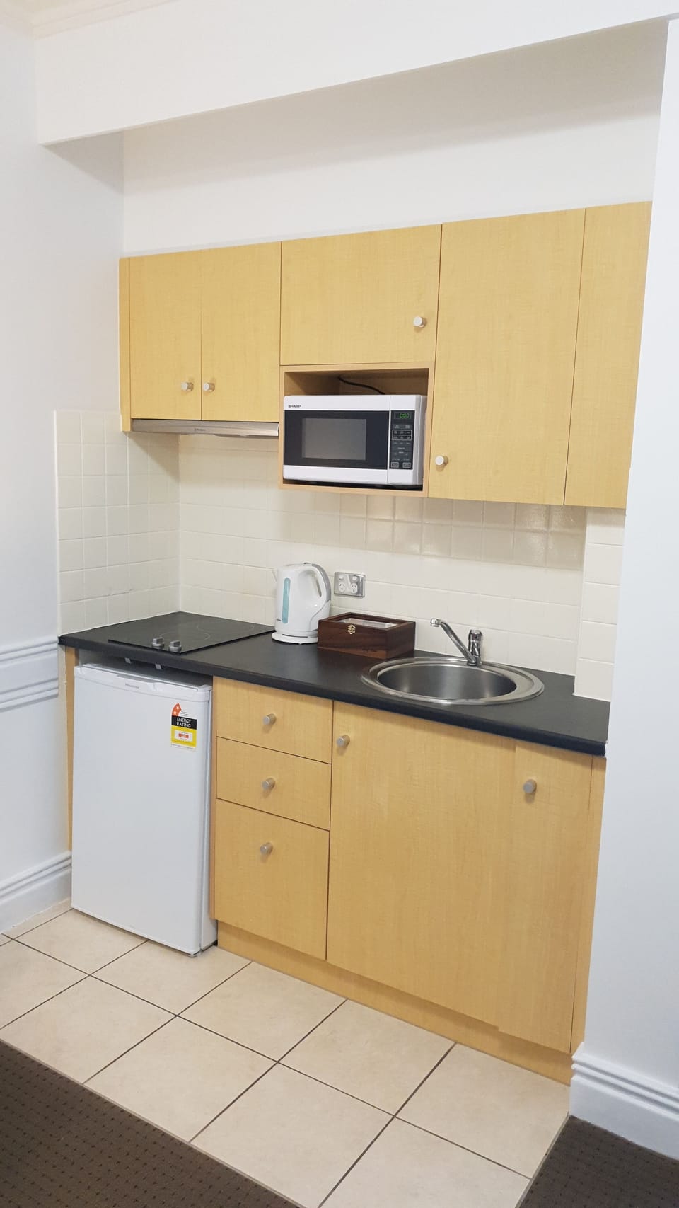 Mini-fridge, microwave, cookware/dishes/utensils