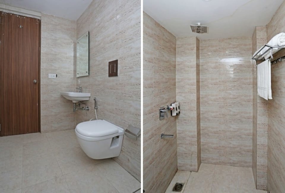 Shower, free toiletries, hair dryer, slippers