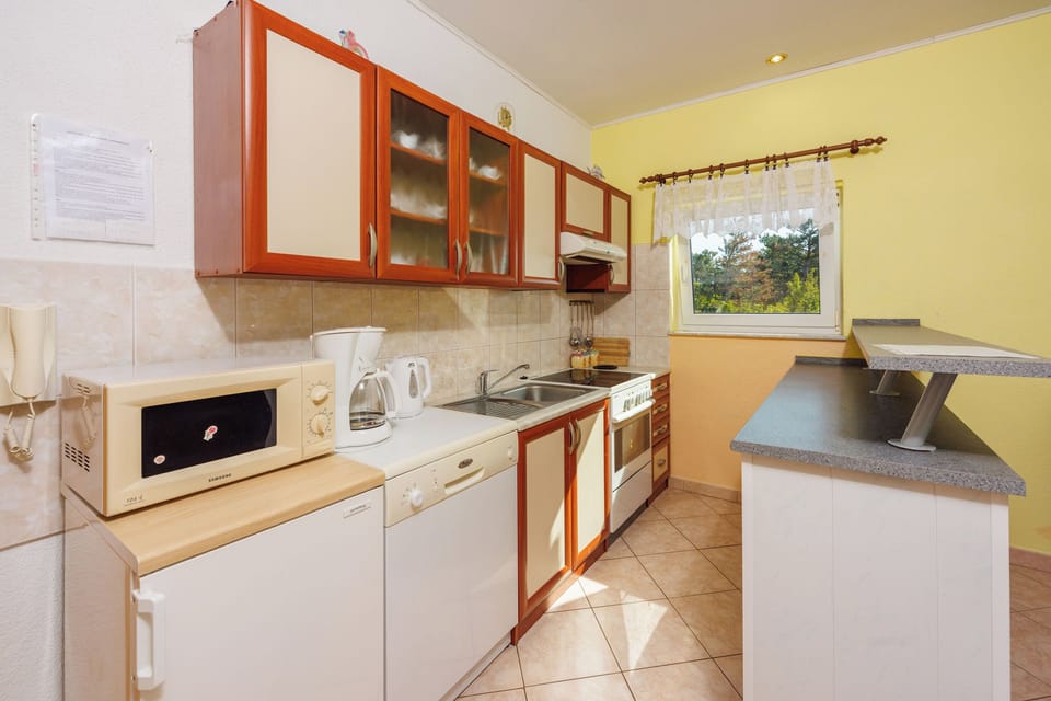 Apartment (A1) | Private kitchen | Fridge, microwave, oven, stovetop