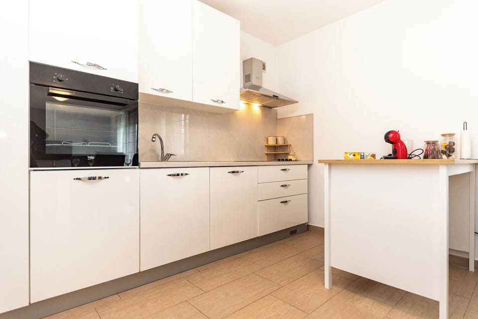 Apartment (A1) | Private kitchen | Fridge, microwave, oven, stovetop