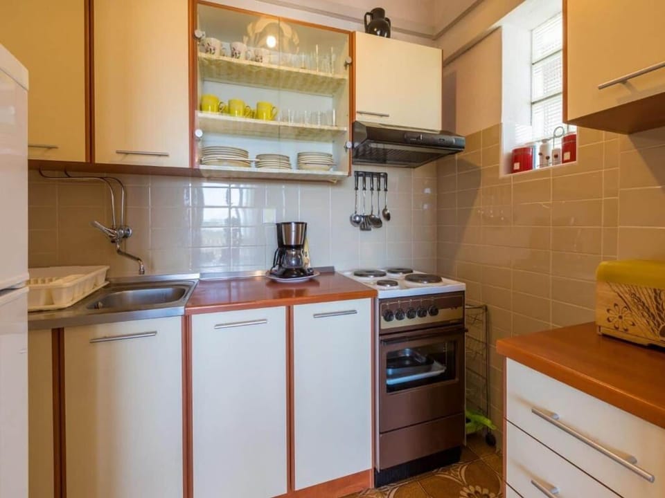 Apartment (A1) | Private kitchen | Fridge, microwave, oven, stovetop