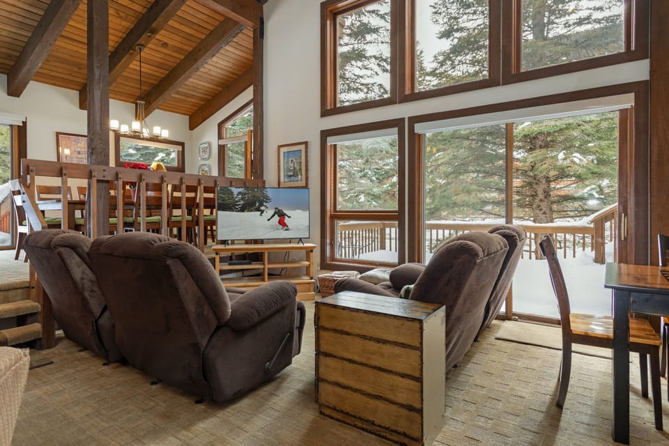 The living room opens to the deck