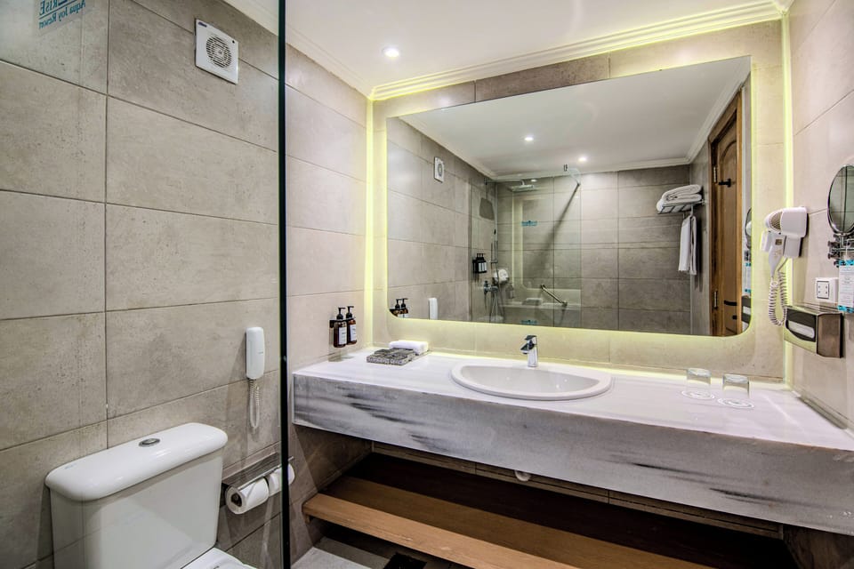 Shower, free toiletries, hair dryer, towels