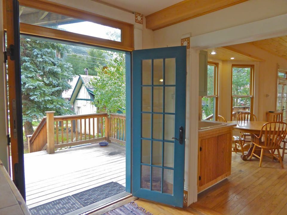 Patio view from kitchen.   Gas grill 