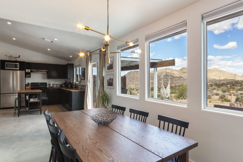 Dining room with a gorgeous view of the mountains.