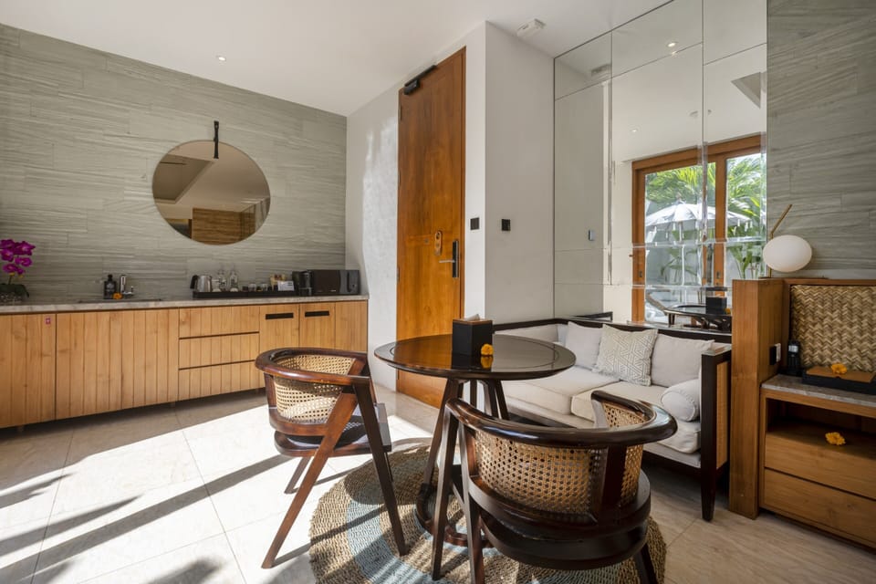 One Bedroom Villa with Private Pool | Living area | 50-inch LED TV with digital channels, fireplace