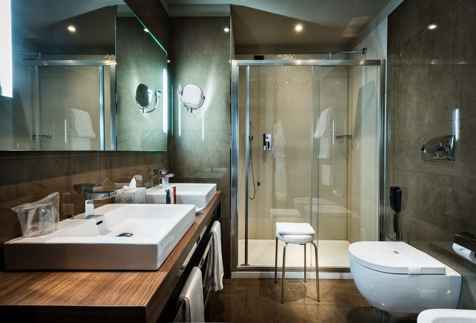 Shower, free toiletries, hair dryer, bathrobes