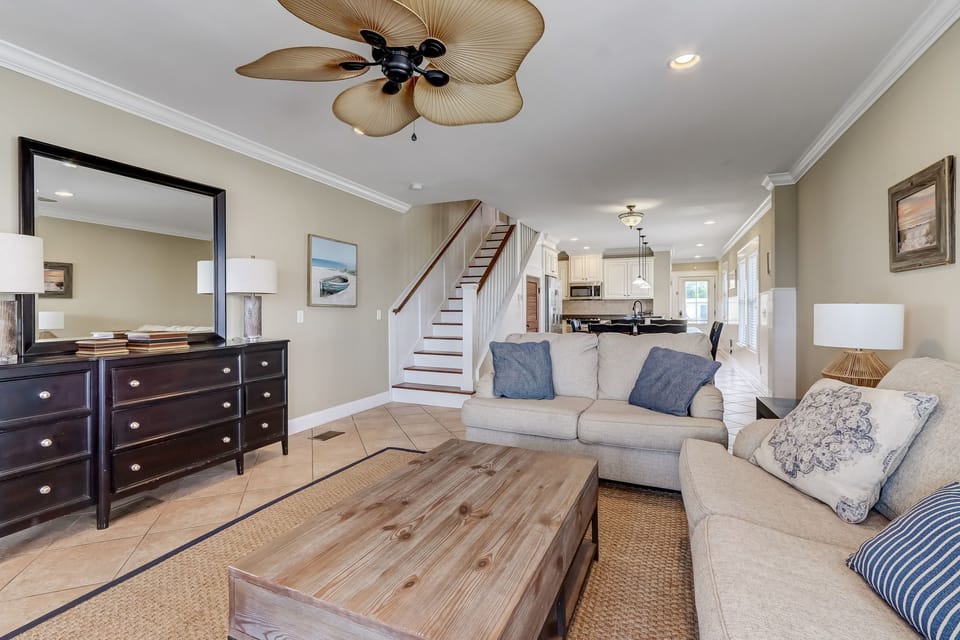 Beautifully Decorated Living Room with Flat Screen TV, Fireplace, and Gorgeous Ocean Front Views