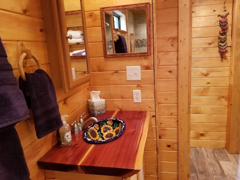 Hand Crafted Vanity and Bathroom area.