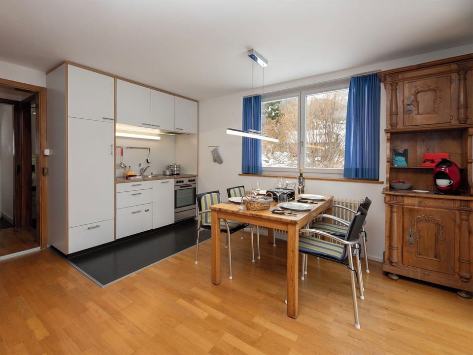 Furniture, Interior Design, Flooring, Wood, Ceiling, Floor, Kitchen, Countertop, Cabinetry, Chair