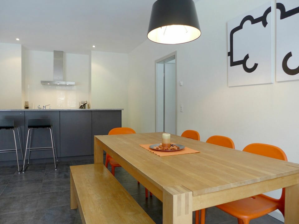Table, Furniture, Property, Cabinetry, Chair, Wood, Lighting, Interior Design, Kitchen, Orange