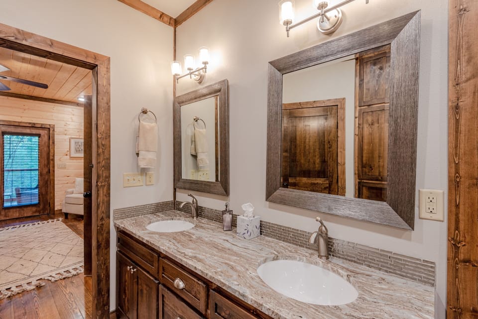 The double vanity offers plenty of space to get ready