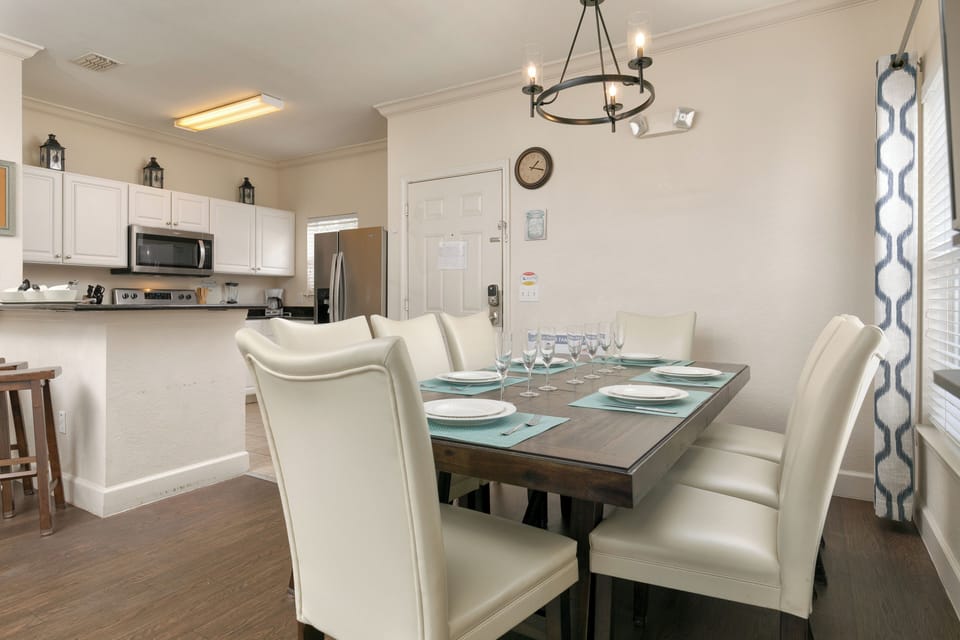 Dining table seating eight, ideal for shared meals and memorable moments.